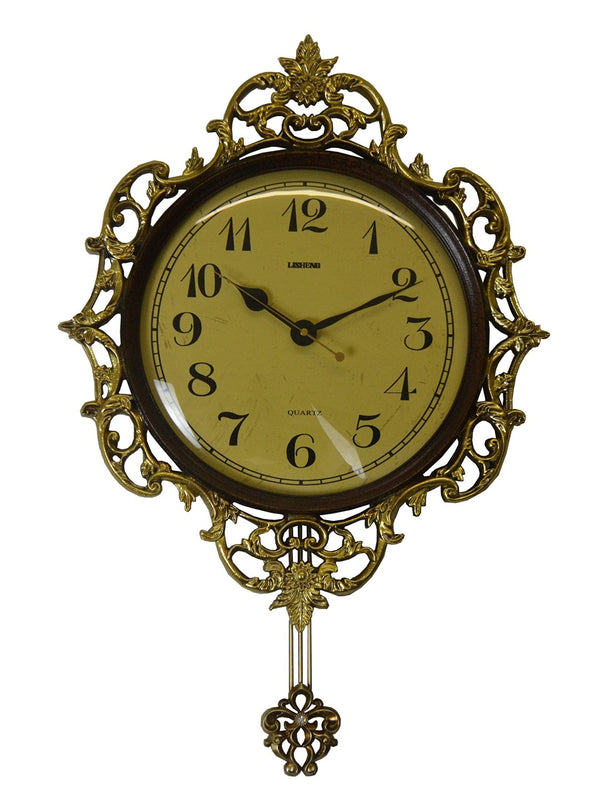 HomeRoots 18" Elegant Brown Gold & Black Resin Silent Pendulum Wall Clock for Timeless Home Décor Upgrade 626383