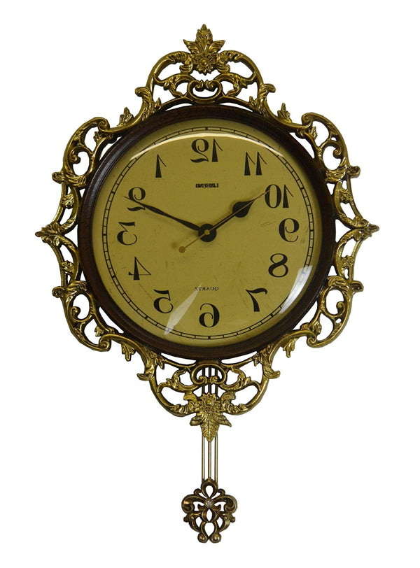 HomeRoots 18" Elegant Brown Gold & Black Resin Silent Pendulum Wall Clock for Timeless Home Décor Upgrade 626383