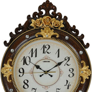 HomeRoots 13" Elegant Brown Gold & White Resin Silent Pendulum Oval Wall Clock for Timeless Home Decor 626384