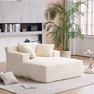 English Elm Oversized Corduroy Chaise Longue Sofa Bed — Modern Deep-Seat Sleeper with Armrests & Pillows for Compact Spaces Beige W1752P264712
