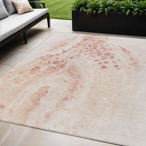 HomeRoots 5' Salmon and Ivory Abstract Washable Area Rug – Durable Indoor/Outdoor Design for Modern Spaces 5' X 8' 626417