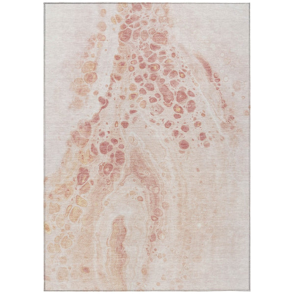 HomeRoots 5' Salmon and Ivory Abstract Washable Area Rug – Durable Indoor/Outdoor Design for Modern Spaces 5' X 8' 626417