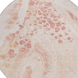 HomeRoots 5' Salmon and Ivory Abstract Washable Area Rug – Durable Indoor/Outdoor Design for Modern Spaces 8' Round 626418