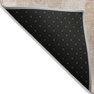 HomeRoots 5' Salmon and Ivory Abstract Washable Area Rug – Durable Indoor/Outdoor Design for Modern Spaces 8' Round 626418