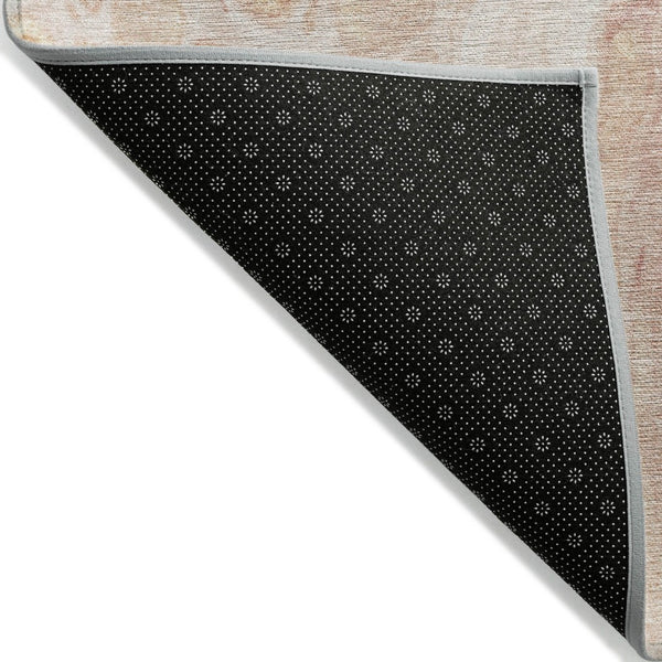 HomeRoots 5' Salmon and Ivory Abstract Washable Area Rug – Durable Indoor/Outdoor Design for Modern Spaces 8' Round 626418