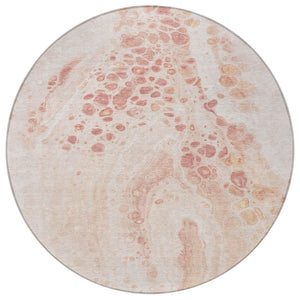 HomeRoots 5' Salmon and Ivory Abstract Washable Area Rug – Durable Indoor/Outdoor Design for Modern Spaces 8' Round 626418
