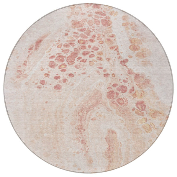 HomeRoots 5' Salmon and Ivory Abstract Washable Area Rug – Durable Indoor/Outdoor Design for Modern Spaces 8' Round 626418