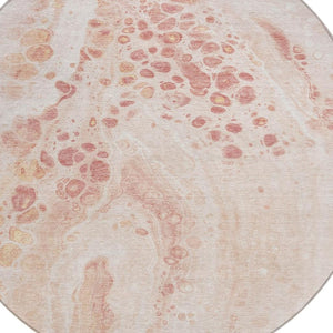 HomeRoots 5' Salmon and Ivory Abstract Washable Area Rug – Durable Indoor/Outdoor Design for Modern Spaces 8' Round 626418