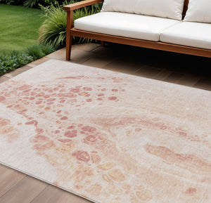 HomeRoots 5' Salmon and Ivory Abstract Washable Area Rug – Durable Indoor/Outdoor Design for Modern Spaces 8' X 10' 626419