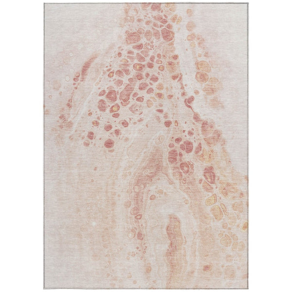 HomeRoots 5' Salmon and Ivory Abstract Washable Area Rug – Durable Indoor/Outdoor Design for Modern Spaces 9' X 12' 626420