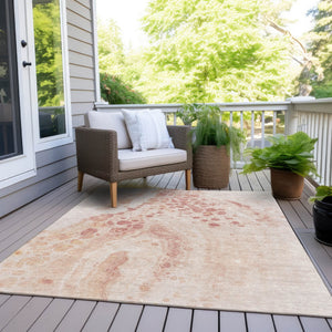 HomeRoots 5' Salmon and Ivory Abstract Washable Area Rug – Durable Indoor/Outdoor Design for Modern Spaces 9' X 12' 626420