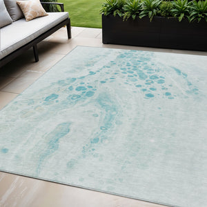 HomeRoots 5' Stylish Teal Blue and Aqua Abstract Area Rug – Durable, Washable Design for Indoor and Outdoor Use 5' X 8' 626423