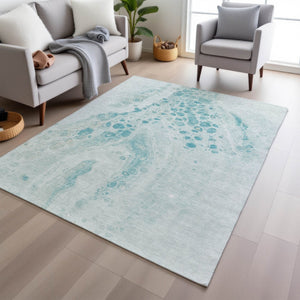 HomeRoots 5' Stylish Teal Blue and Aqua Abstract Area Rug – Durable, Washable Design for Indoor and Outdoor Use 5' X 8' 626423