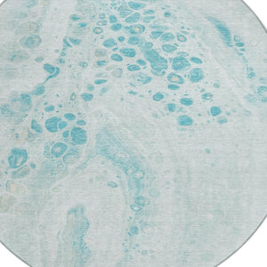HomeRoots 5' Stylish Teal Blue and Aqua Abstract Area Rug – Durable, Washable Design for Indoor and Outdoor Use 8' Round 626424