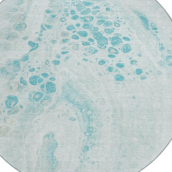 HomeRoots 5' Stylish Teal Blue and Aqua Abstract Area Rug – Durable, Washable Design for Indoor and Outdoor Use 8' Round 626424