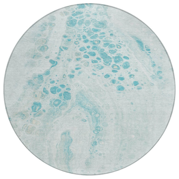 HomeRoots 5' Stylish Teal Blue and Aqua Abstract Area Rug – Durable, Washable Design for Indoor and Outdoor Use 8' Round 626424