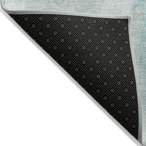 HomeRoots 5' Stylish Teal Blue and Aqua Abstract Area Rug – Durable, Washable Design for Indoor and Outdoor Use 8' Round 626424