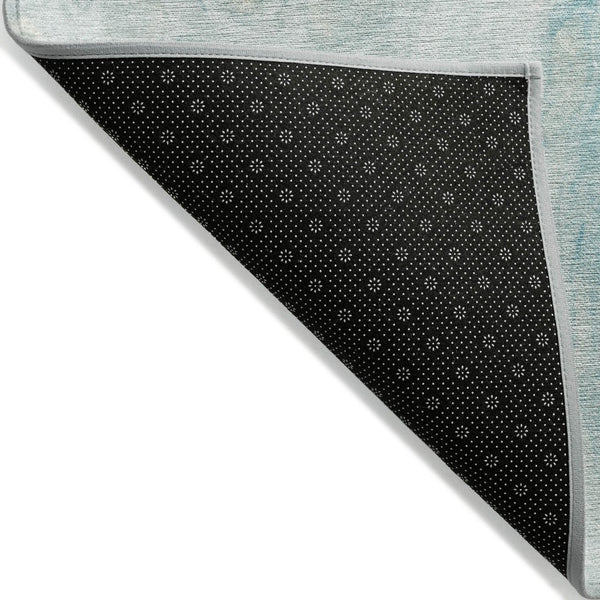 HomeRoots 5' Stylish Teal Blue and Aqua Abstract Area Rug – Durable, Washable Design for Indoor and Outdoor Use 8' Round 626424
