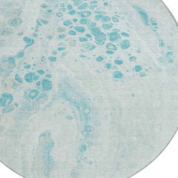 HomeRoots 5' Stylish Teal Blue and Aqua Abstract Area Rug – Durable, Washable Design for Indoor and Outdoor Use 8' Round 626424