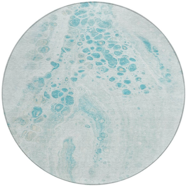 HomeRoots 5' Stylish Teal Blue and Aqua Abstract Area Rug – Durable, Washable Design for Indoor and Outdoor Use 8' Round 626424