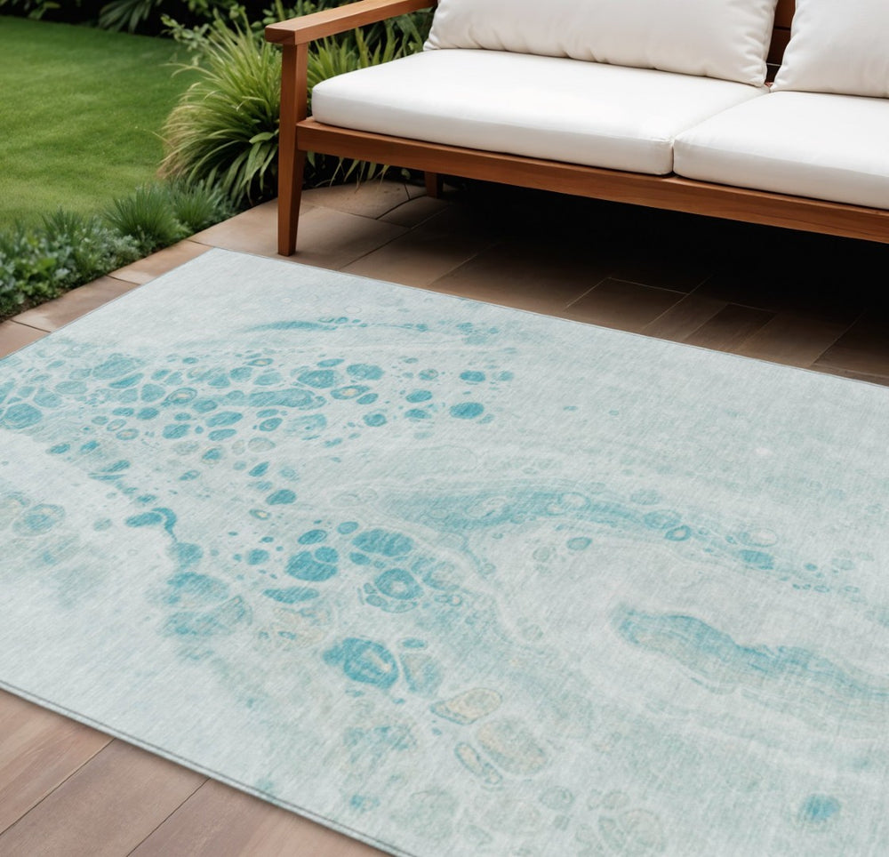 HomeRoots 5' Stylish Teal Blue and Aqua Abstract Area Rug – Durable, Washable Design for Indoor and Outdoor Use 8' X 10' 626425