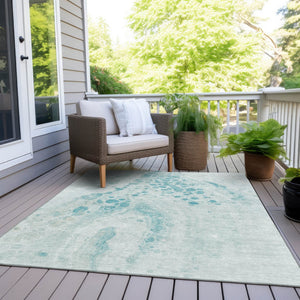 HomeRoots 5' Stylish Teal Blue and Aqua Abstract Area Rug – Durable, Washable Design for Indoor and Outdoor Use 8' X 10' 626425