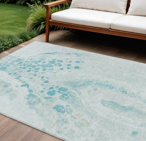 HomeRoots 5' Stylish Teal Blue and Aqua Abstract Area Rug – Durable, Washable Design for Indoor and Outdoor Use 9' X 12' 626426