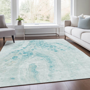HomeRoots 5' Stylish Teal Blue and Aqua Abstract Area Rug – Durable, Washable Design for Indoor and Outdoor Use 9' X 12' 626426