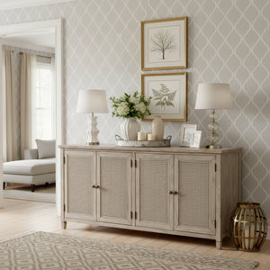 Butler Specialty Butler Rustic Gray 70" Cane Front Rectangular Sideboard with 4 Doors, Soft-Close Drawers, Durable Finish 6264449