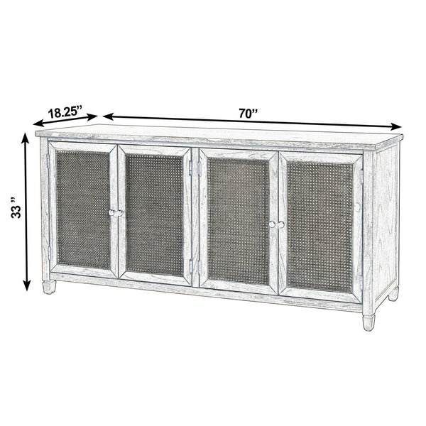 Butler Specialty Butler Rustic Gray 70" Cane Front Rectangular Sideboard with 4 Doors, Soft-Close Drawers, Durable Finish 6264449