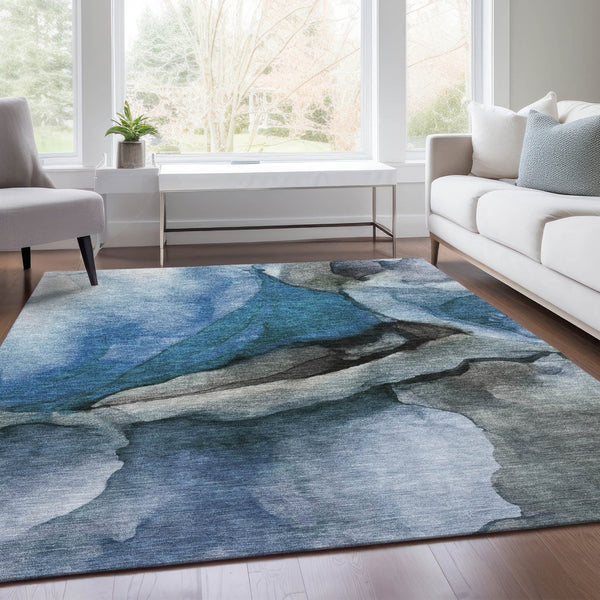 HomeRoots 5' Blue and Gray Abstract Area Rug - Stylish, Washable, Indoor/Outdoor Durable Design for High Traffic Spaces 5' X 8' 626465