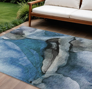 HomeRoots 5' Blue and Gray Abstract Area Rug - Stylish, Washable, Indoor/Outdoor Durable Design for High Traffic Spaces 8' X 10' 626467