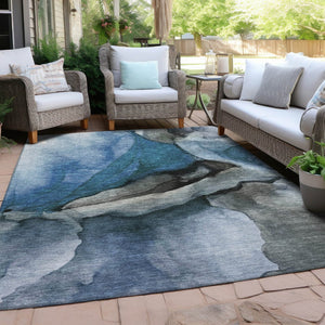 HomeRoots 5' Blue and Gray Abstract Area Rug - Stylish, Washable, Indoor/Outdoor Durable Design for High Traffic Spaces 8' X 10' 626467
