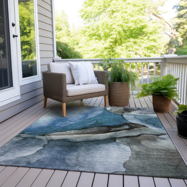 HomeRoots 5' Blue and Gray Abstract Area Rug - Stylish, Washable, Indoor/Outdoor Durable Design for High Traffic Spaces 8' X 10' 626467
