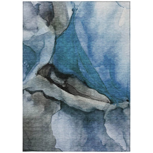 HomeRoots 5' Blue and Gray Abstract Area Rug - Stylish, Washable, Indoor/Outdoor Durable Design for High Traffic Spaces 9' X 12' 626468