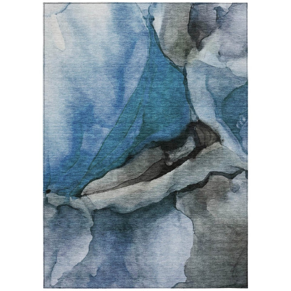 HomeRoots 5' Blue and Gray Abstract Area Rug - Stylish, Washable, Indoor/Outdoor Durable Design for High Traffic Spaces 10' X 14' 626469