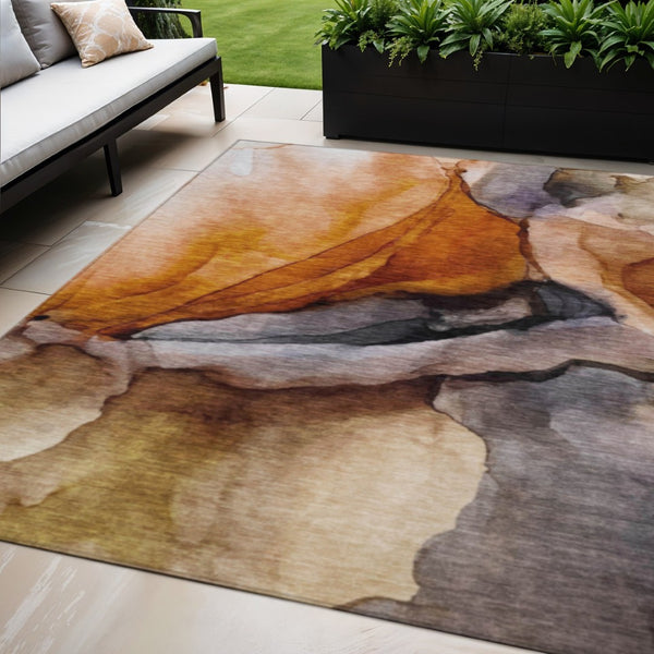 HomeRoots 5' Abstract Rust and Gray Washable Area Rug for Indoor and Outdoor Spaces - Stylish and Durable Design 5' X 8' 626477