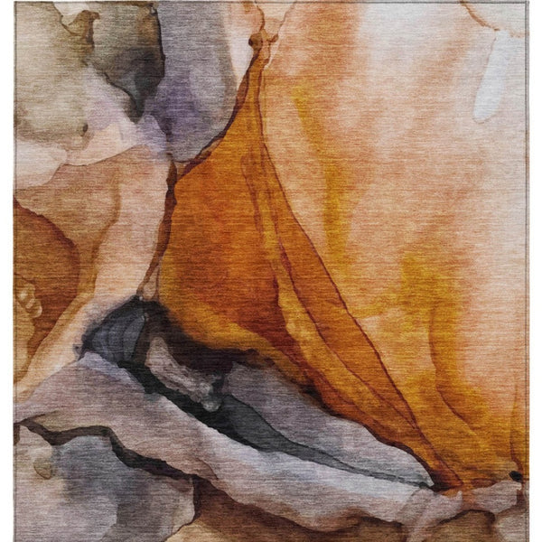 HomeRoots 5' Abstract Rust and Gray Washable Area Rug for Indoor and Outdoor Spaces - Stylish and Durable Design 5' X 8' 626477