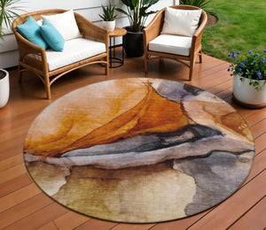HomeRoots 5' Abstract Rust and Gray Washable Area Rug for Indoor and Outdoor Spaces - Stylish and Durable Design 8' Round 626478