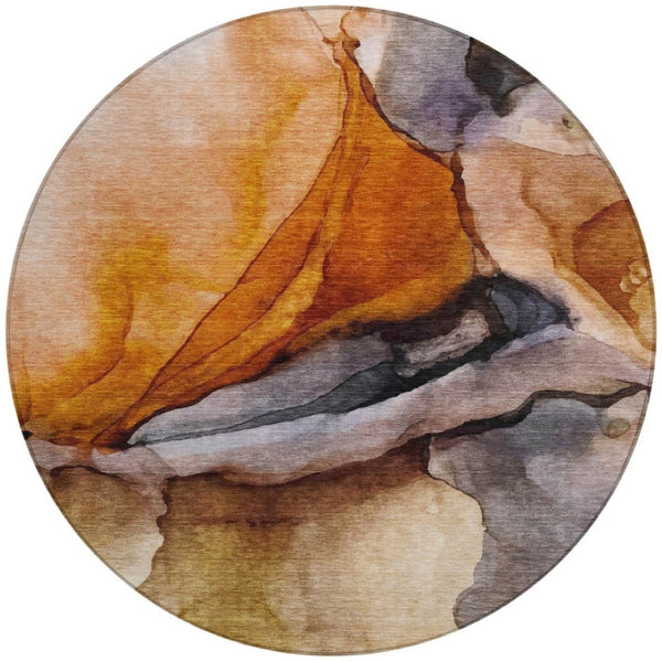 HomeRoots 5' Abstract Rust and Gray Washable Area Rug for Indoor and Outdoor Spaces - Stylish and Durable Design 8' Round 626478