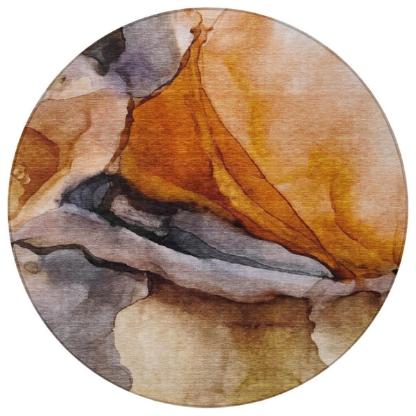 HomeRoots 5' Abstract Rust and Gray Washable Area Rug for Indoor and Outdoor Spaces - Stylish and Durable Design 8' Round 626478