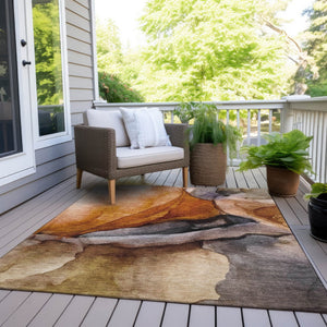 HomeRoots 5' Abstract Rust and Gray Washable Area Rug for Indoor and Outdoor Spaces - Stylish and Durable Design 8' X 10' 626479