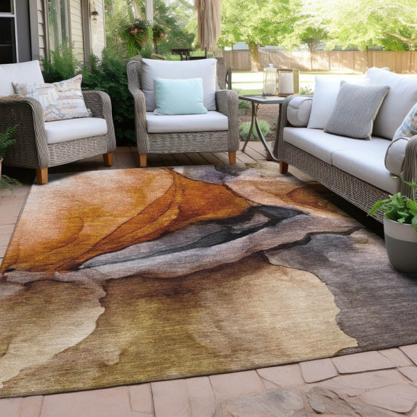 HomeRoots 5' Abstract Rust and Gray Washable Area Rug for Indoor and Outdoor Spaces - Stylish and Durable Design 9' X 12' 626480