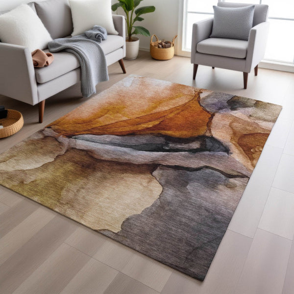 HomeRoots 5' Abstract Rust and Gray Washable Area Rug for Indoor and Outdoor Spaces - Stylish and Durable Design 9' X 12' 626480