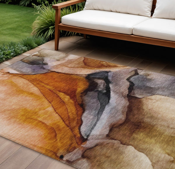 HomeRoots 5' Abstract Rust and Gray Washable Area Rug for Indoor and Outdoor Spaces - Stylish and Durable Design 10' X 14' 626481