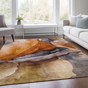 HomeRoots 5' Abstract Rust and Gray Washable Area Rug for Indoor and Outdoor Spaces - Stylish and Durable Design 10' X 14' 626481