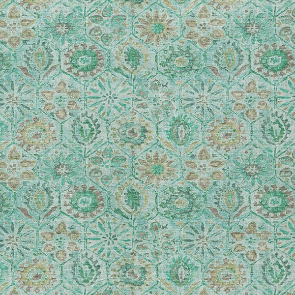 HomeRoots 5' Aqua and Beige Floral Area Rug – Durable, Washable Indoor Outdoor Design for High-Traffic Spaces 5' X 8' 626489