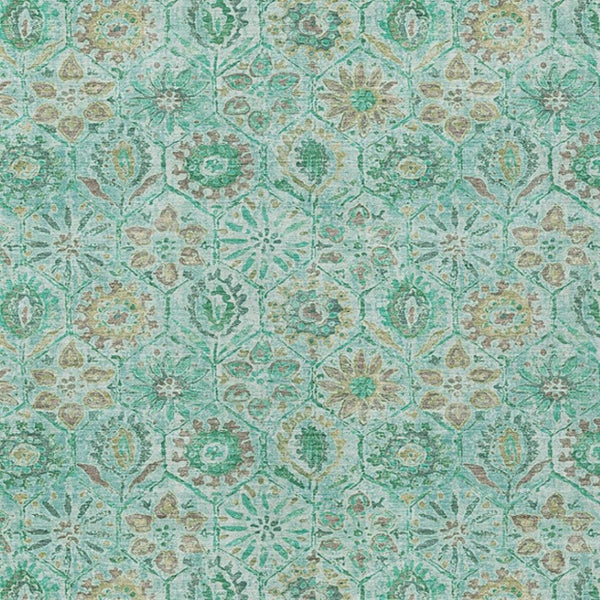 HomeRoots 5' Aqua and Beige Floral Area Rug – Durable, Washable Indoor Outdoor Design for High-Traffic Spaces 9' X 12' 626492