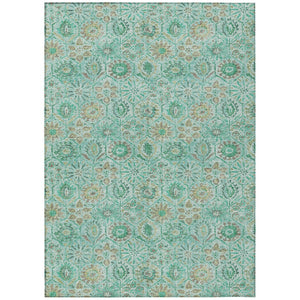 HomeRoots 5' Aqua and Beige Floral Area Rug – Durable, Washable Indoor Outdoor Design for High-Traffic Spaces 9' X 12' 626492