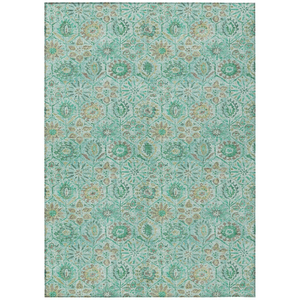 HomeRoots 5' Aqua and Beige Floral Area Rug – Durable, Washable Indoor Outdoor Design for High-Traffic Spaces 9' X 12' 626492